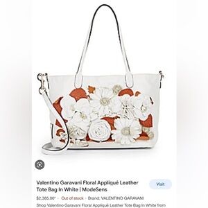 VALENTINO Garavani Floral Applique Leather Tote in White